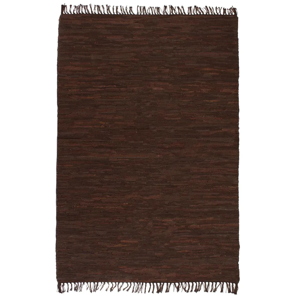 Tappeto Chindi Tessuto a Mano in Pelle 120x170 cm Marrone 245221