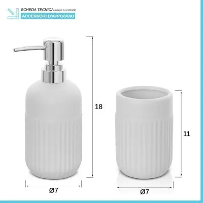 Accessori bagno da appoggio in set 3 pezzi in ceramica colore bianco Cup