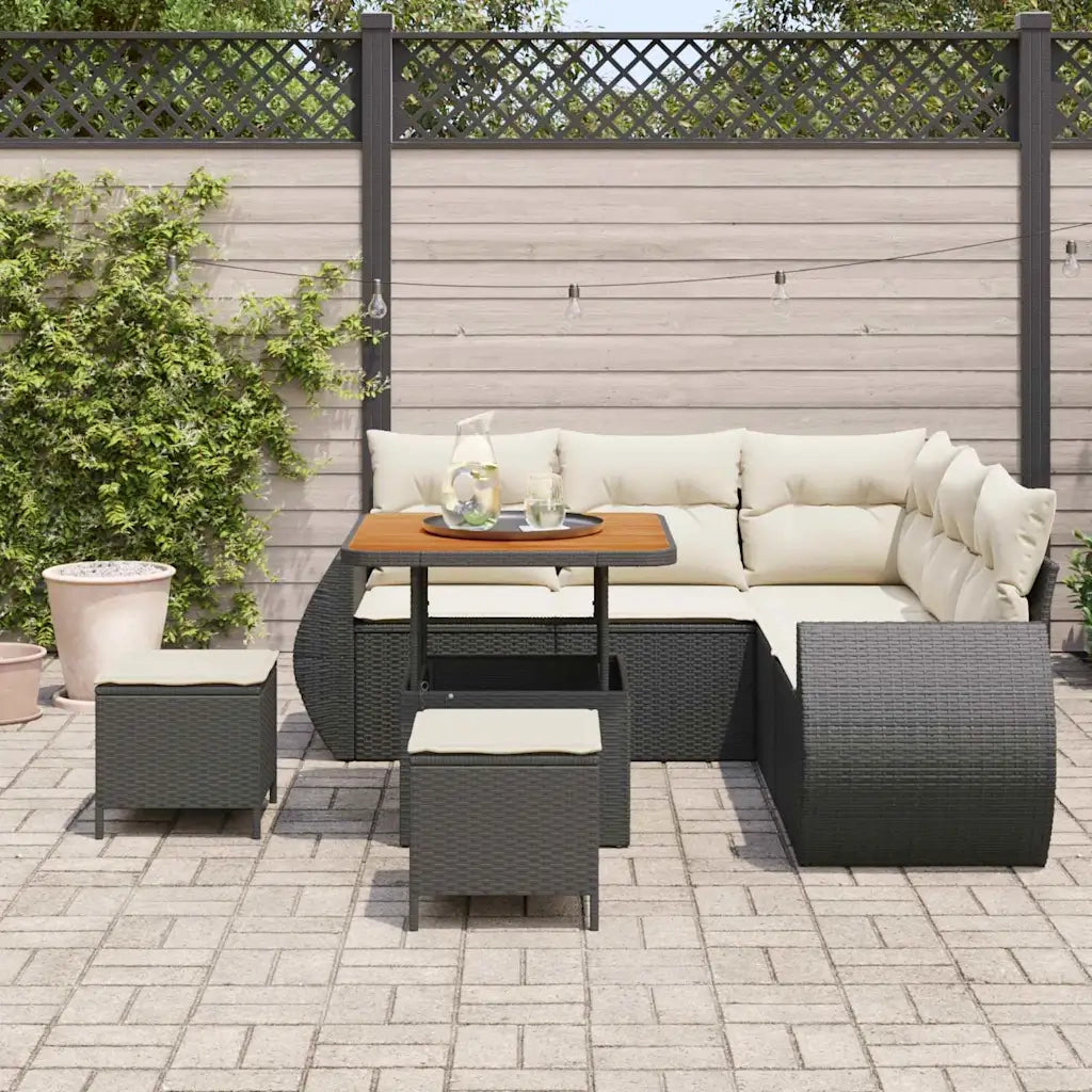 Set Divano da Giardino 8 pcs Nero e Crema polyrattan 3363820