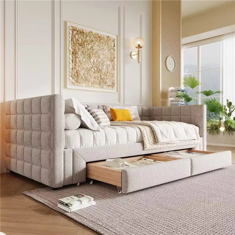 letto divano in velluto beige 90 x 200 cm