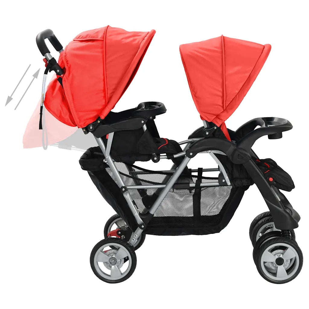 Passeggino Gemellare a Tandem in Acciaio Rosso e Nero 10111