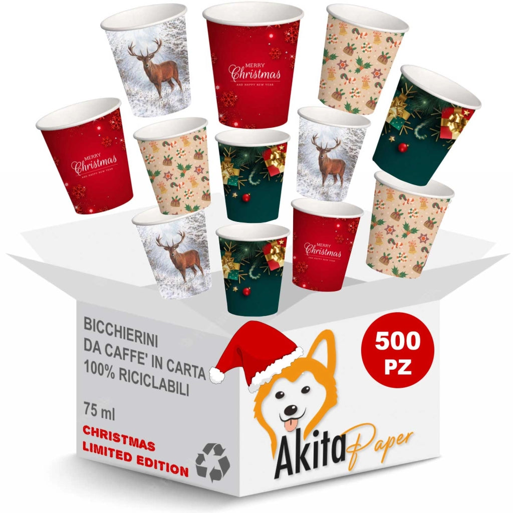 Akitaink 500 Bicchierini Caffe Natale 75ml Carta