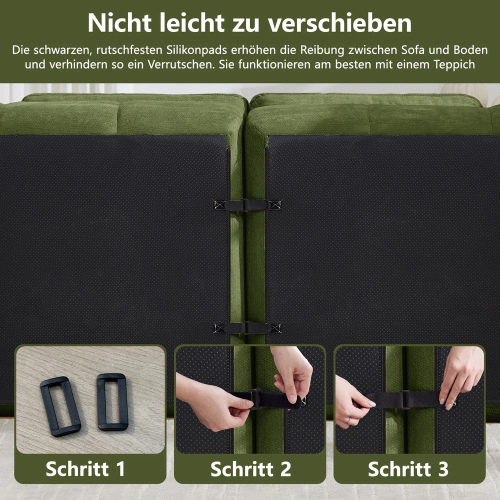 Divano 2 posti in tessuto chenille ¨C Minimal ¨C verde imbottito trapuntato