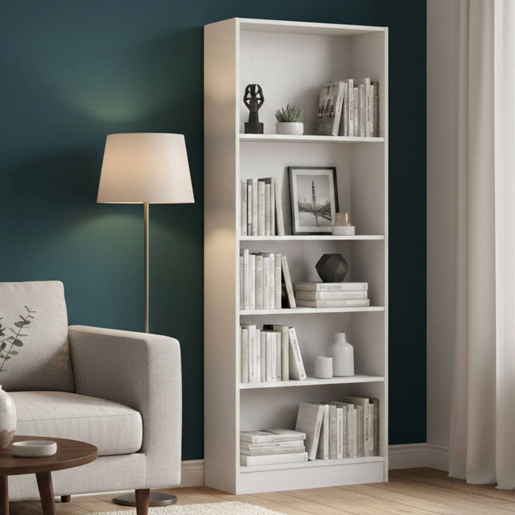 Libreria a cinque Abelarda, colore bianco, cm 79 x 107 x 27