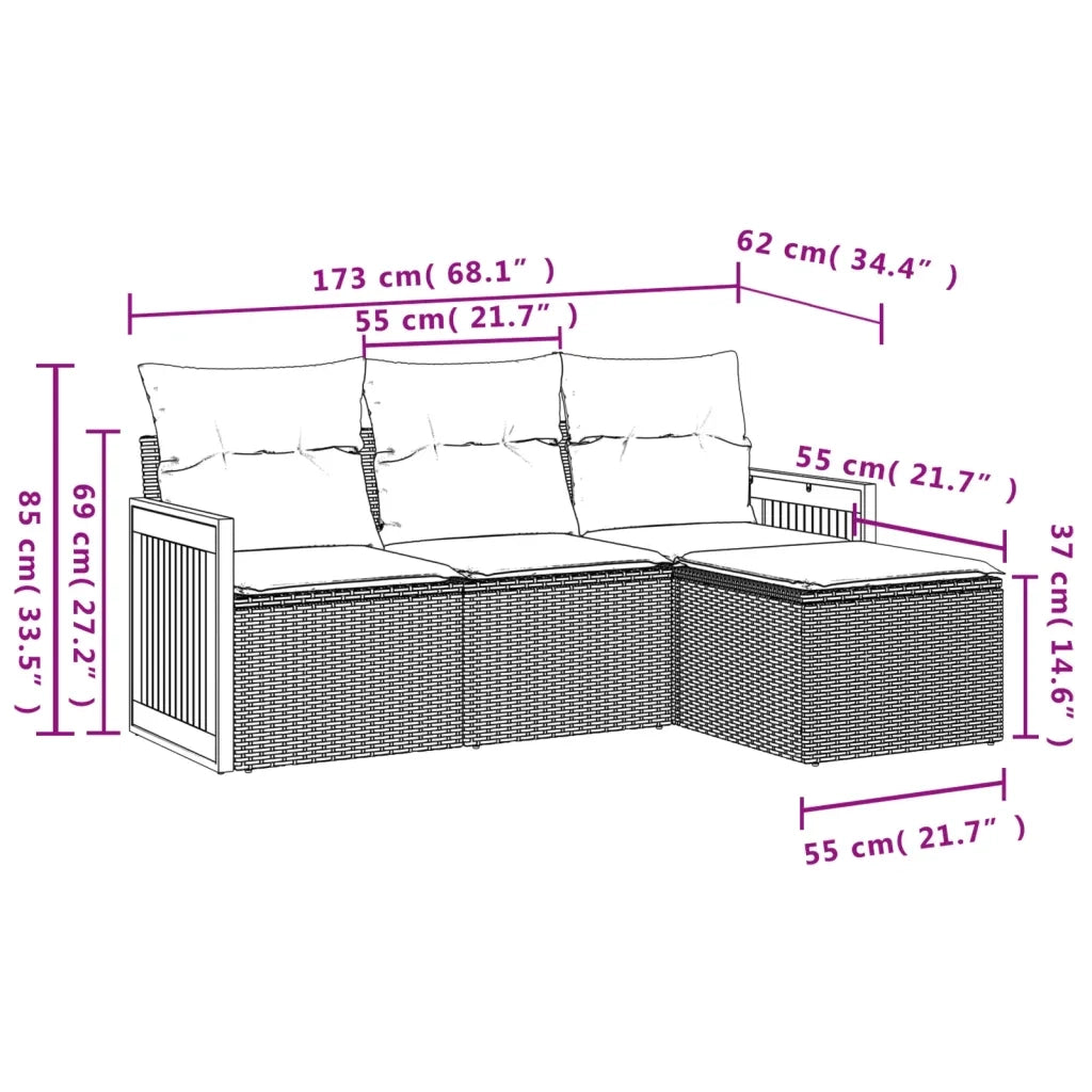Set Divani da Giardino 4 pz con Cuscini in Polyrattan Grigio 3227586
