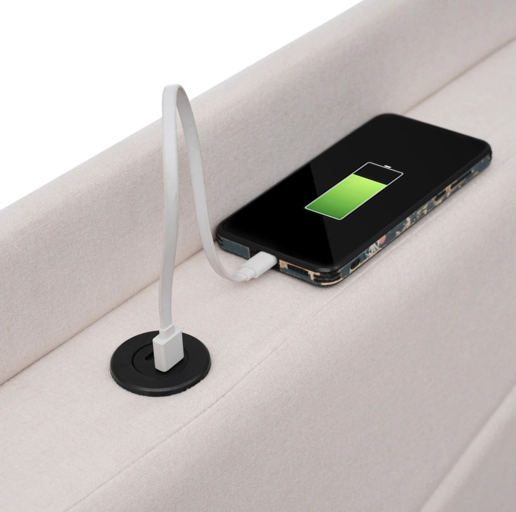 LETTO Contenitore 160x200 cm con USB e USB-C Beige in cotone e lino