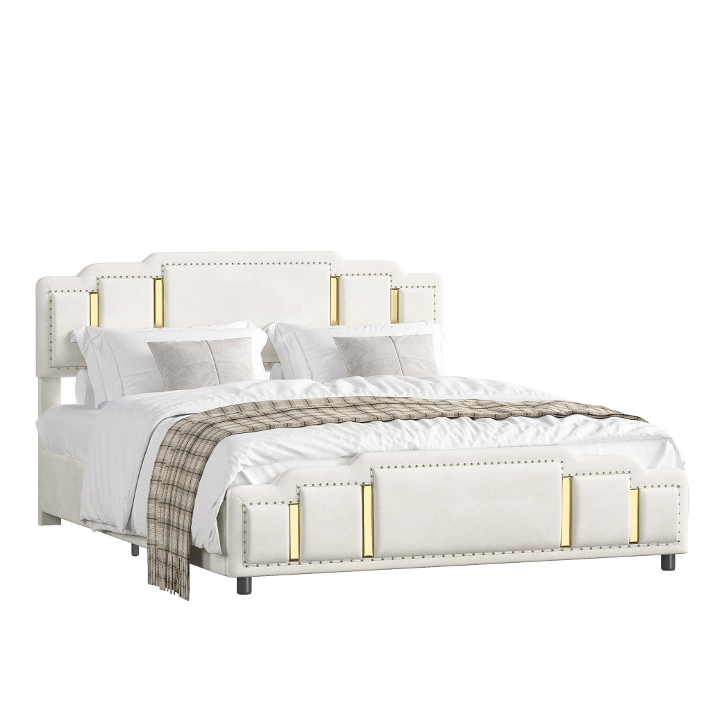 Letto contenitore 140x200 cm in velluto beige con LED