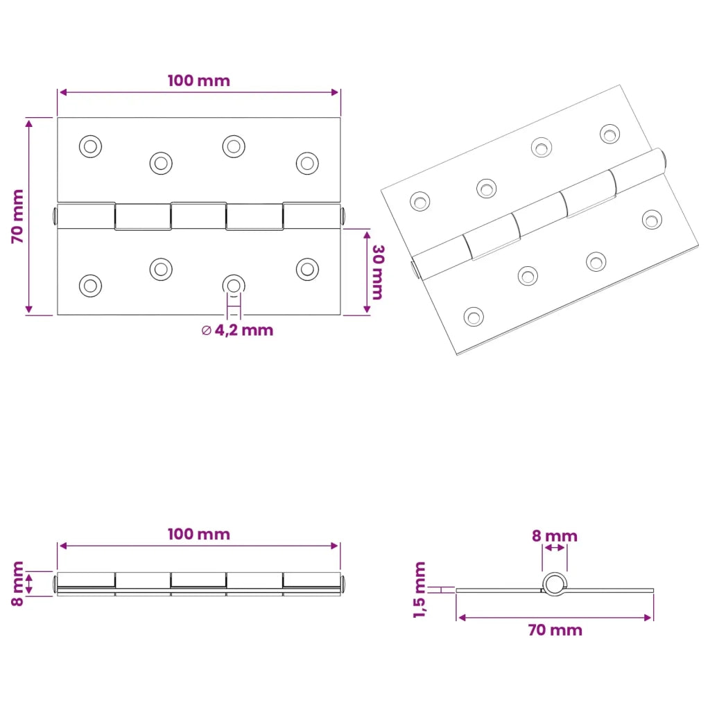 Cerniera 24 pz 100 x 70 x 8 mm Argento Acciaio 42041397