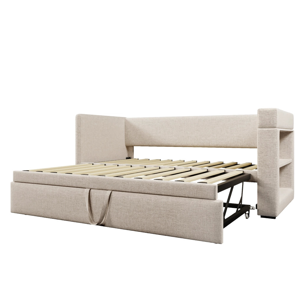 Letto singolo con letto estraibile beige 90x190 cm