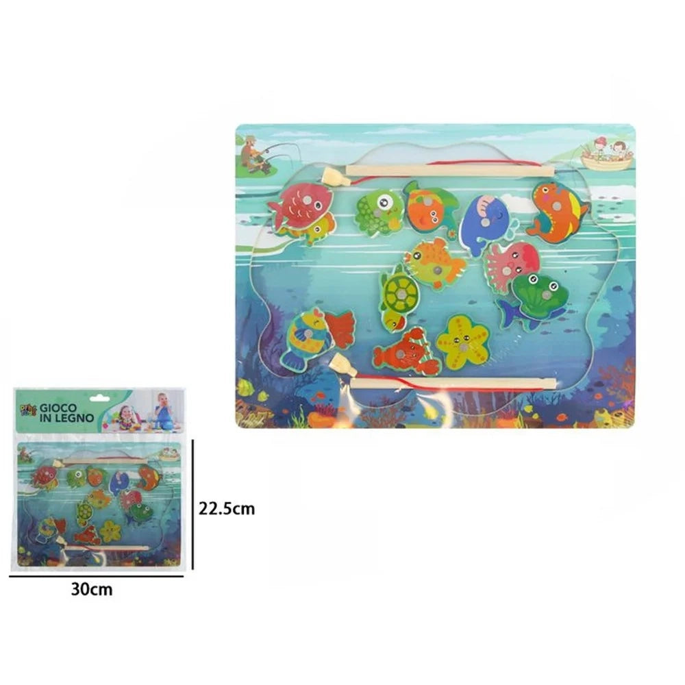 Trade Shop - Gioco Di Pesca Magnetico In Legno A Tema Animali Marini Con 2 Canne Per Bambini 52283 -