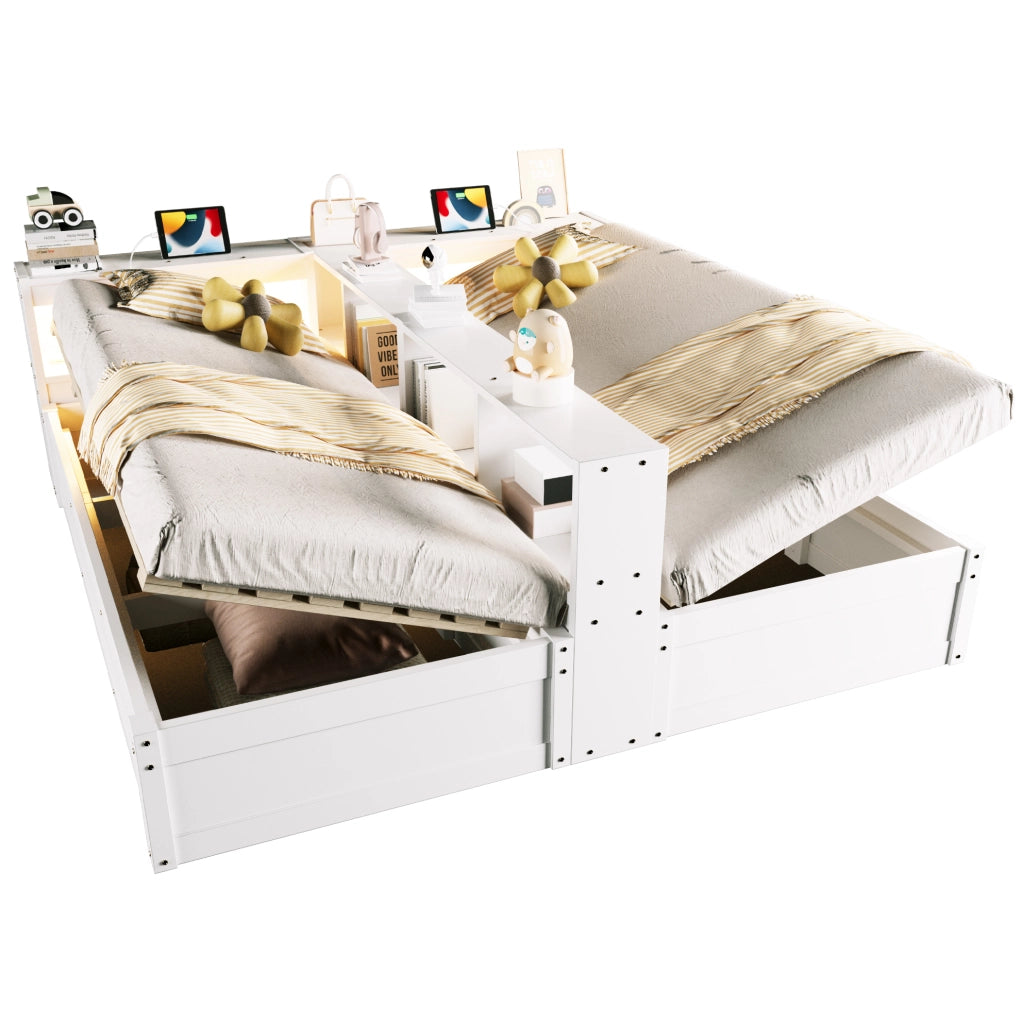 Letto multifunzione 90/180x200 cm con LED, prese e contenitore