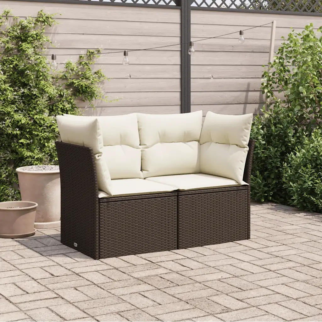 Divano da Giardino a 2 Posti-Sofa da giardino con Cuscini in Polyrattan Marrone 839095