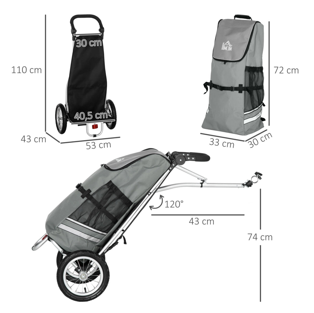 Carrello portabagagli 2 in 1 per bicicletta e spesa grigio