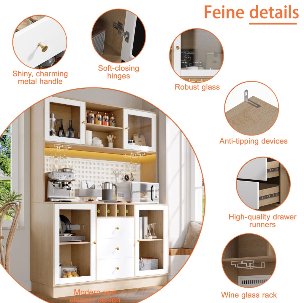 Mobile alto da cucina bianco con LED Smart e portabottiglie