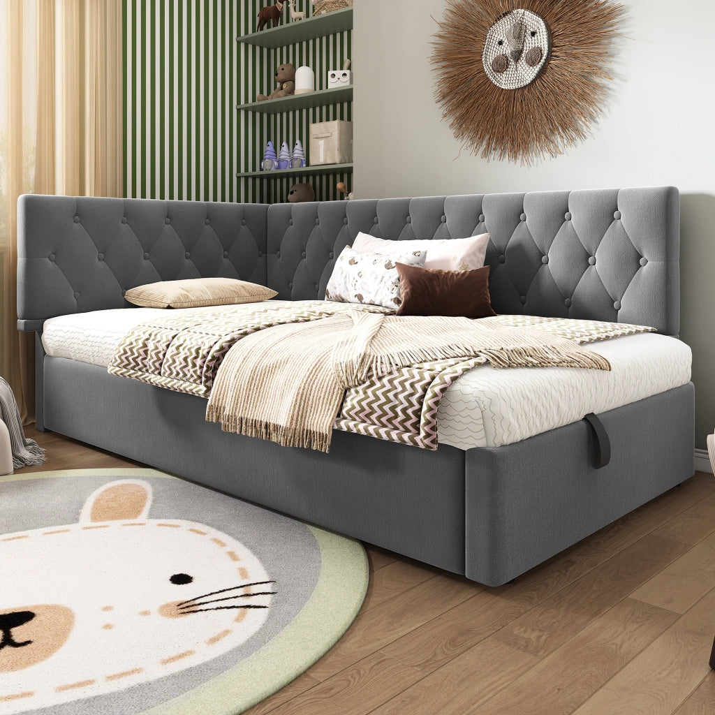 Letto singolo 90x200 cm grigio con contenitore