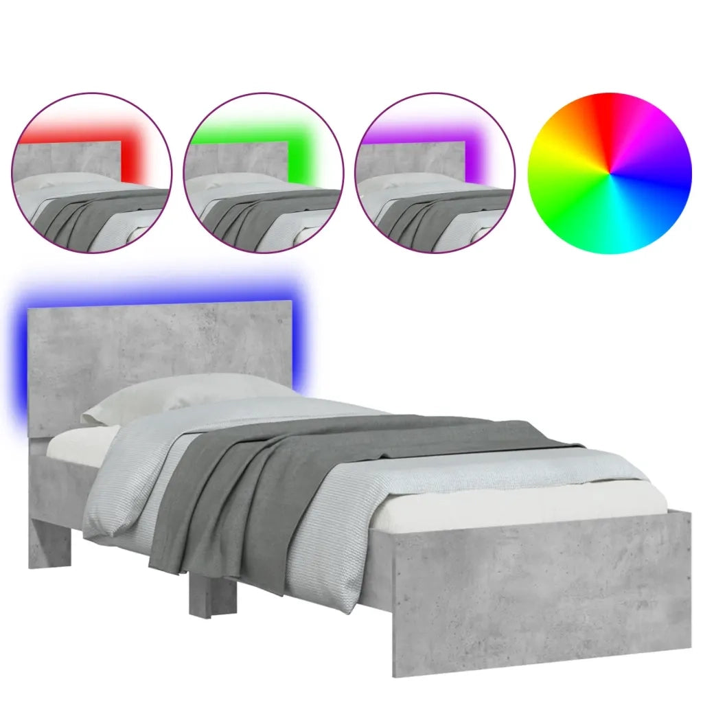 Giroletto con Testiera e LED Grigio Cemento 75x190 cm 838844