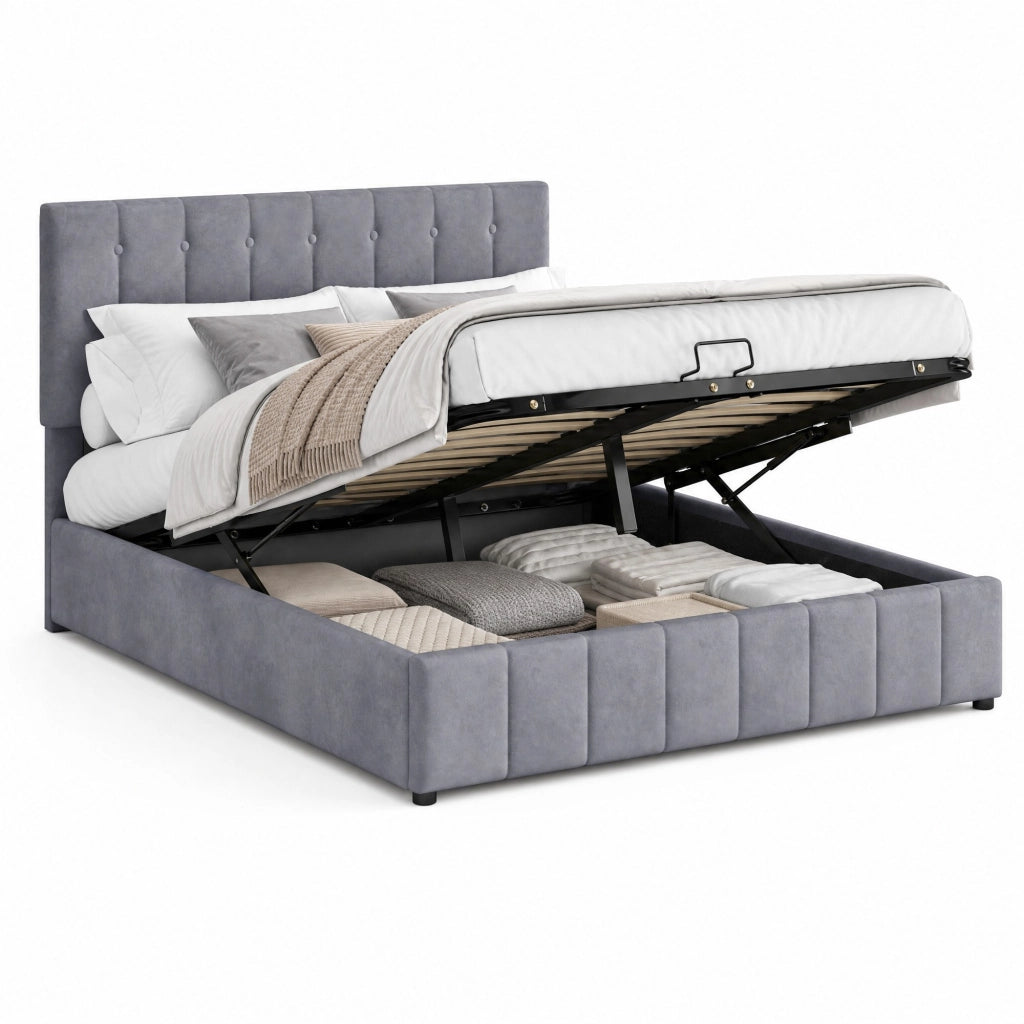 Letto matrimoniale imbottito 140x200 cm con contenitore grigio
