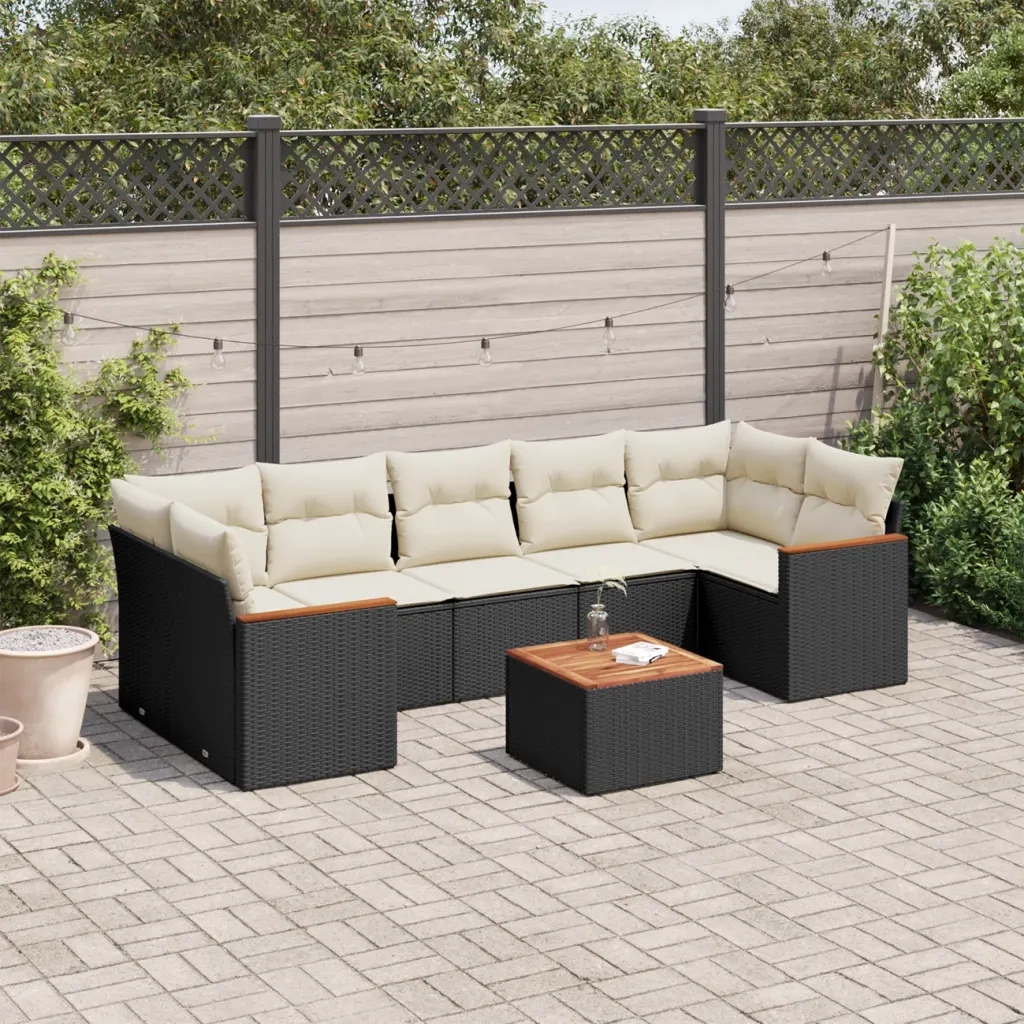 Set Divani da Giardino con Cuscini 8 pz Nero in Polyrattan 3258213