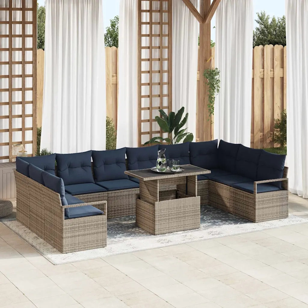 Set Divano da Giardino 11 pcs Grigio e Blu Navy polyrattan 3348901