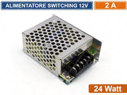 ALIMENTATORE METALLICO STABILIZZATO SWITCHING CON TRIMMER 220V-12V 2A 24 WATT PER ILLUMINAZIONE E SISTEMI DI VIDEOSORVEGLIANZA CCTV