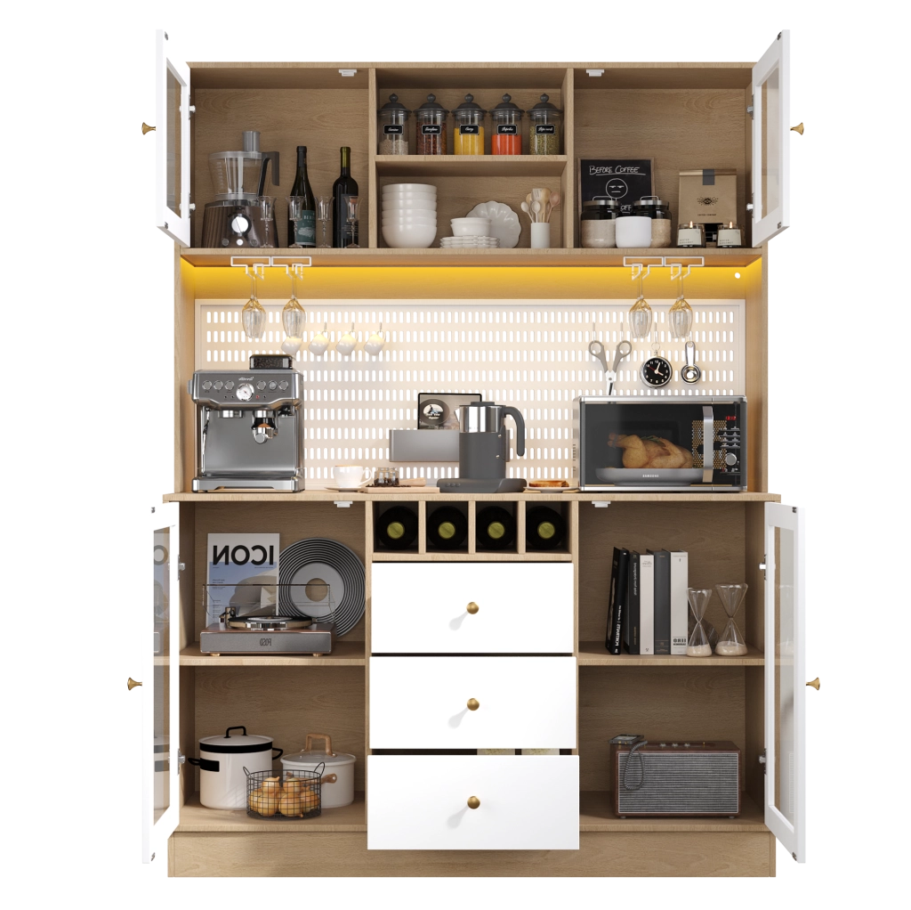Mobile alto da cucina bianco con LED Smart e portabottiglie