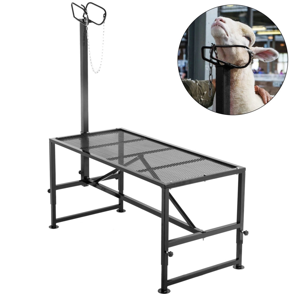 Supporto per rifilatura 51x23 pollici, telaio in ferro nero, a testa dritta, regolabile, con anello nasale, per capre e pecore