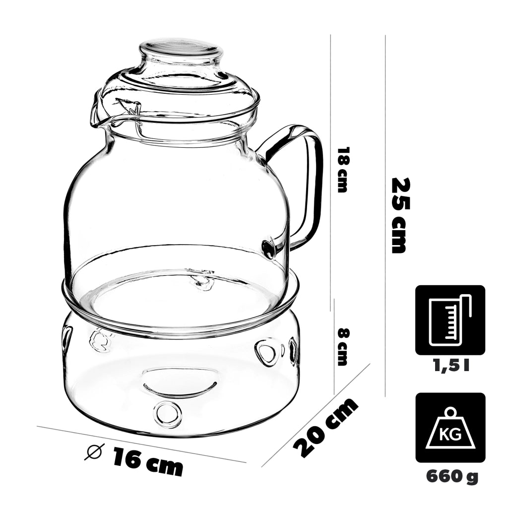 KADAX Brocca in vetro resistente al calore con riscaldatore per tisane, 1,5 l (1500 ml)