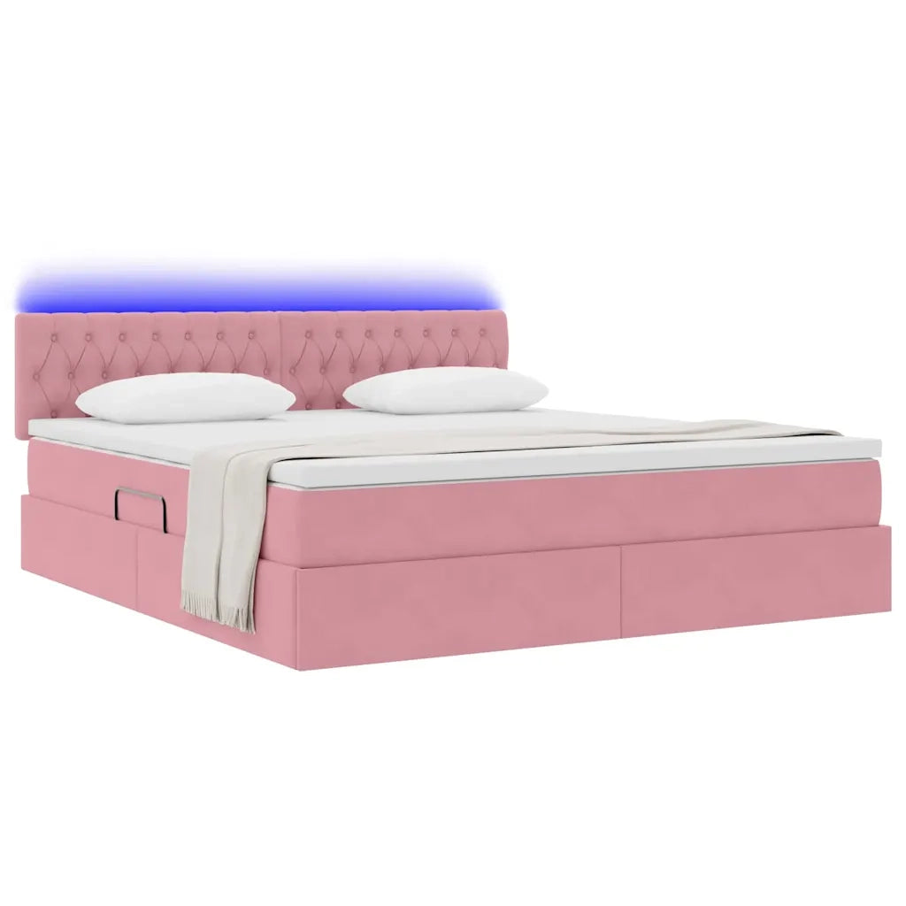 Letto con contenitore e LED con led Rosa 160 x 200 cm Velluto