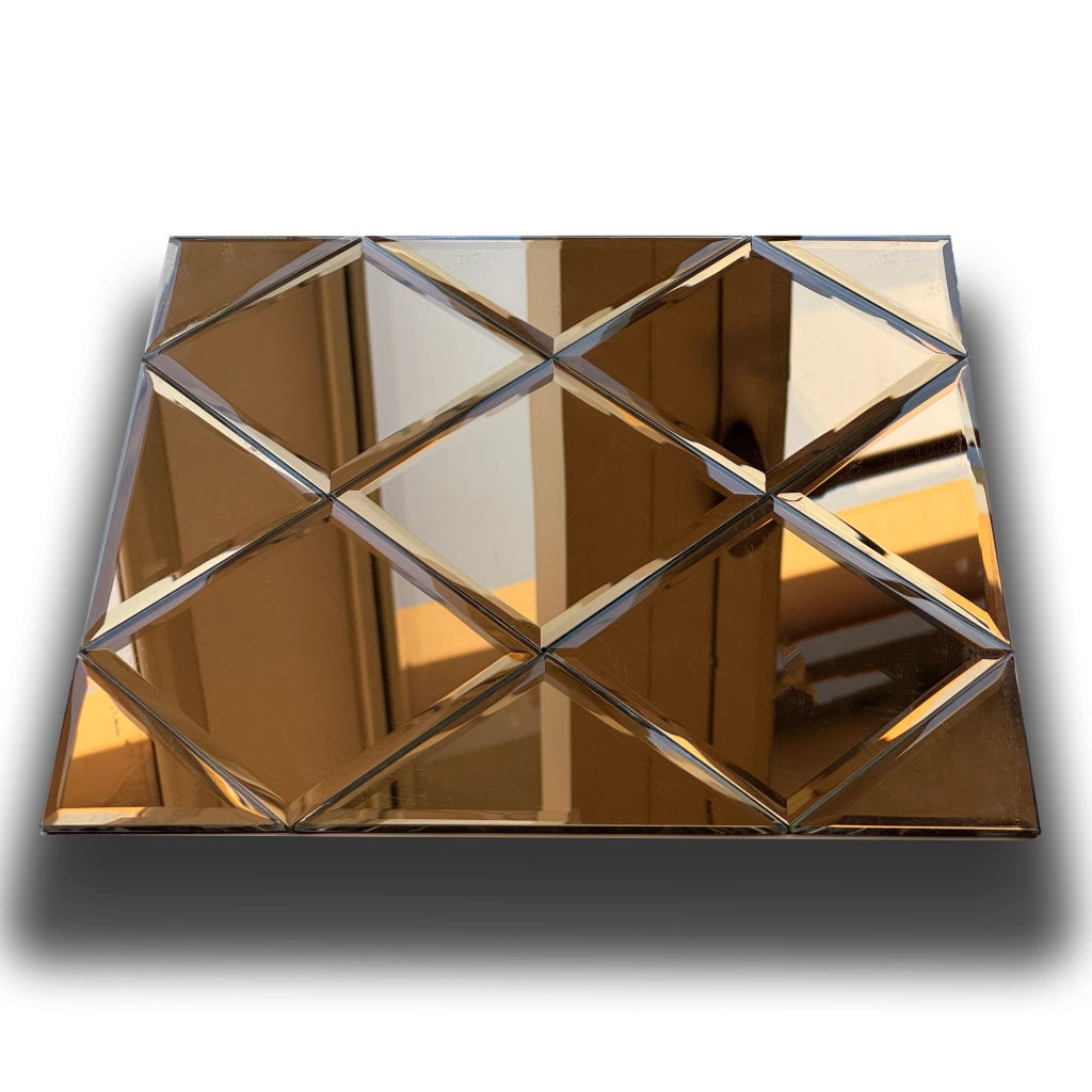 TOP di GAMMA! Piastrella autoadesiva in VETRO lucido ROMBI 30x30cm (sp. 3mm) color ORO, idrofobo.