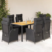 Set da Pranzo da Giardino 7 pz Nero con Cuscini in Polyrattan 3213341