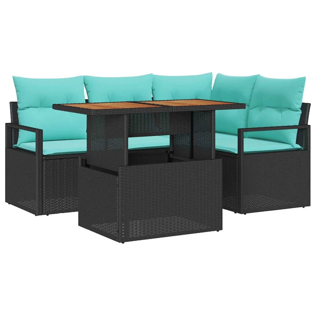 Set da Pranzo per Giardino con cuscino 5 pcs Nero e Verde acqua 3349710