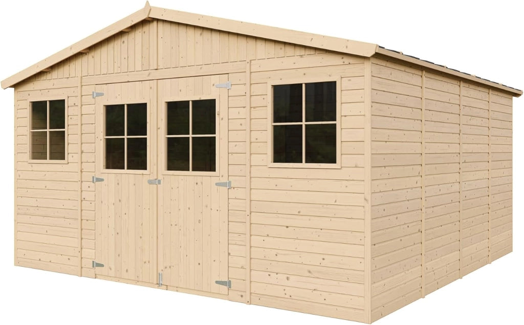 Casa da giardino in legno naturale Timbela M330+M330G CON PAVIMENTO IMPREGNATO H246x418x420 cm/16 m?²-