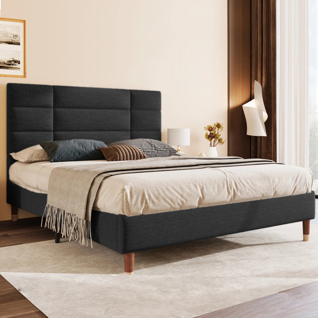 Letto contenitore 180 ¡Á 200 cm con 2 comodini e luci da lettura USB e Type-C; velluto beige