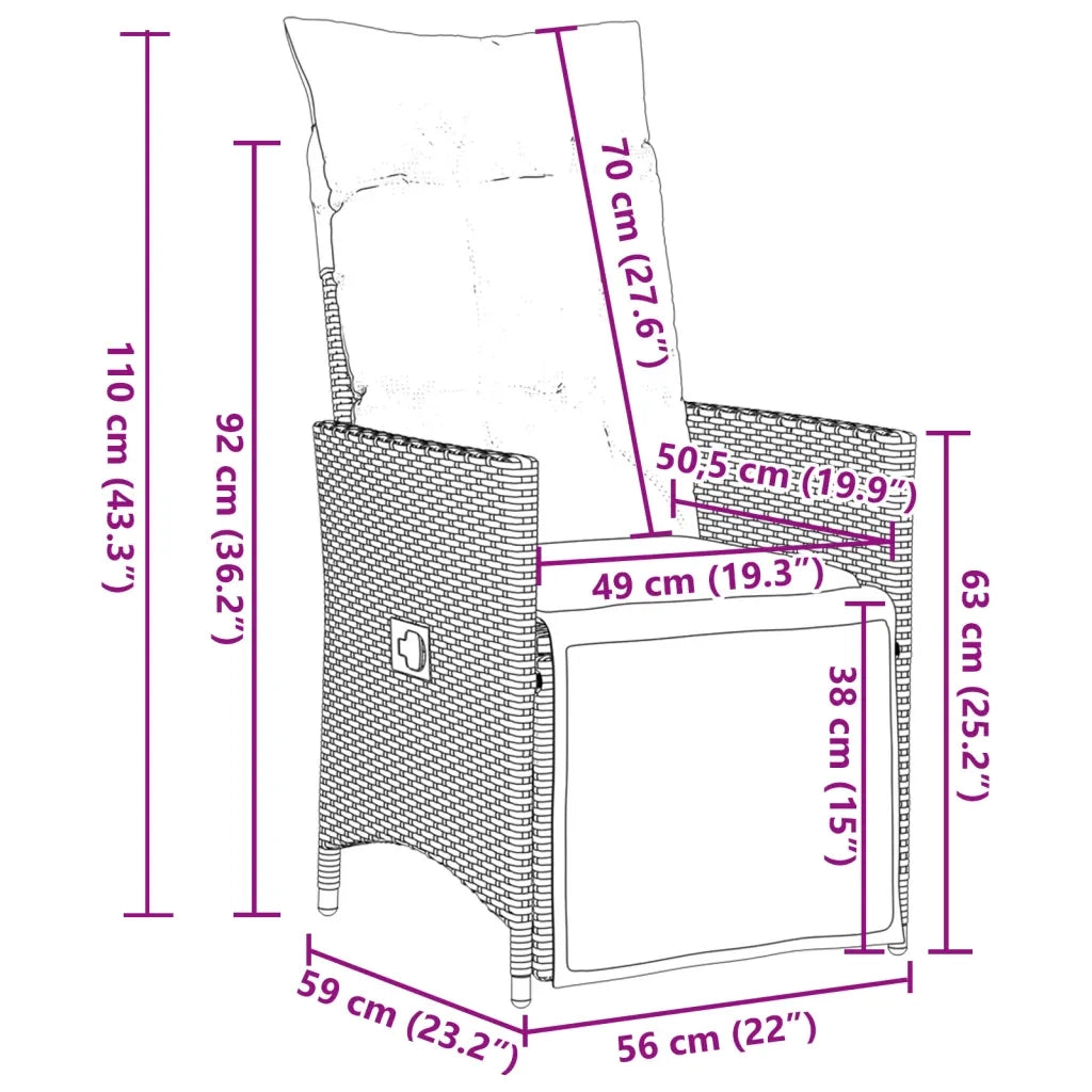Set da Bistrò da Giardino 11 pz con Cuscini Nero in Polyrattan 3277258