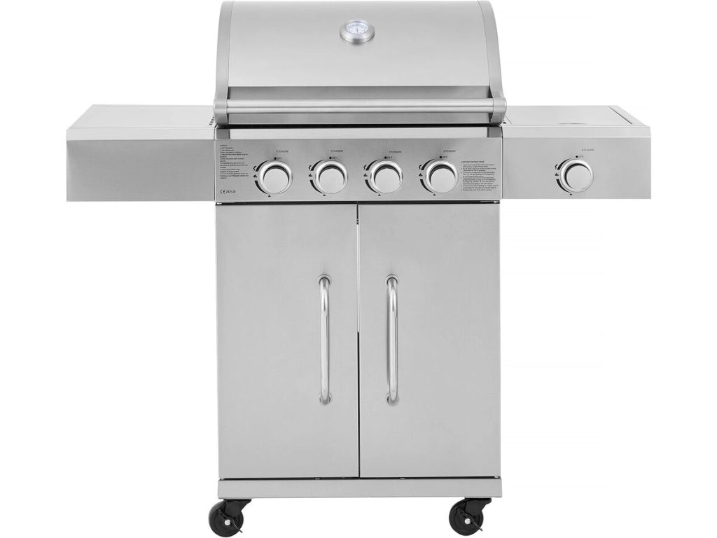 Barbecue a gas in acciaio inossidabile con 5 bruciatori, di cui 1 laterale "Brazzo" - 118 x 57 x 104 cm - Grigio chiaro