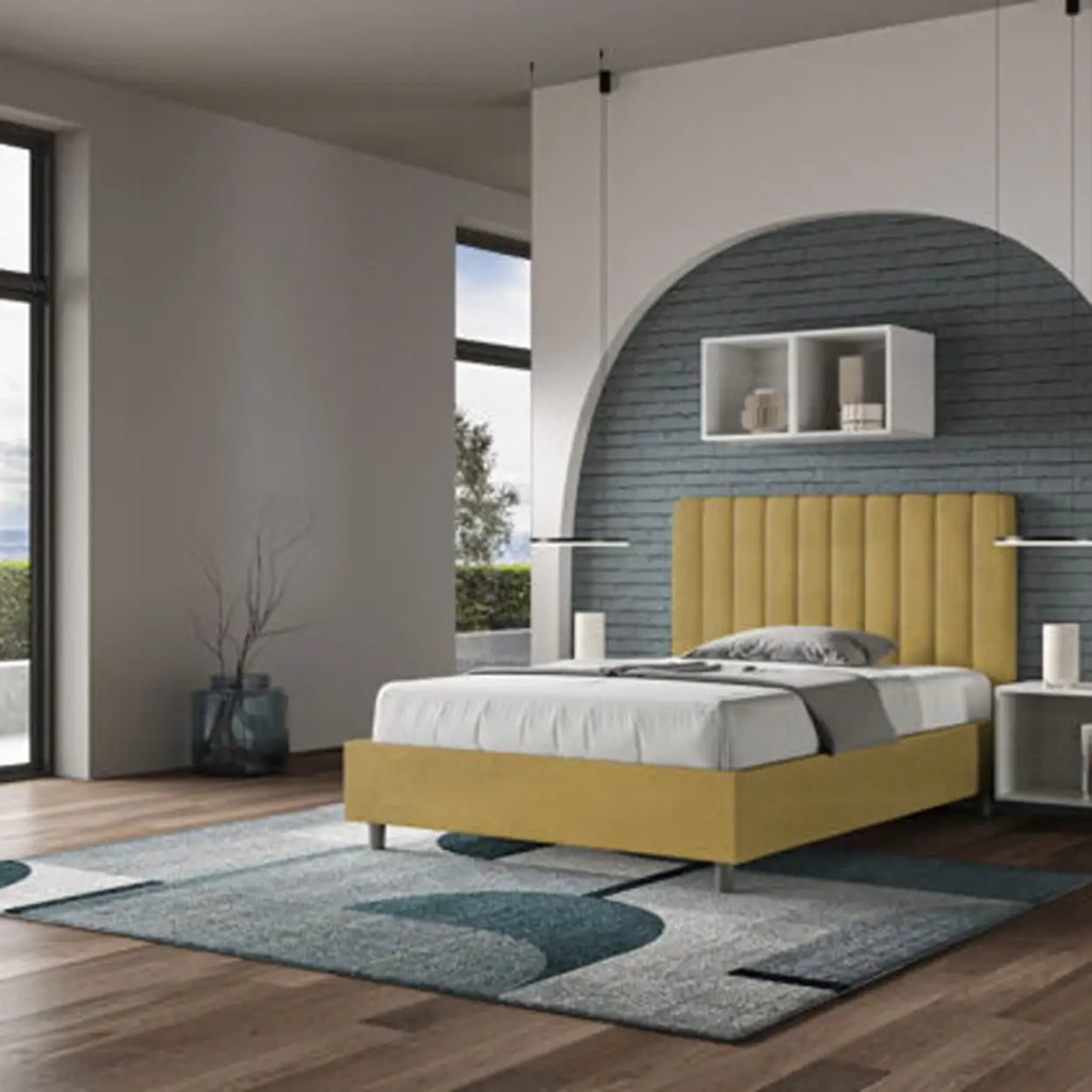Letto una piazza e mezza con rete imbottito 120x200 microfibra ocra Agueda