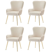 Set di 4 sedie da pranzo - con braccioli e supporto lombare - in velluto - beige e oro