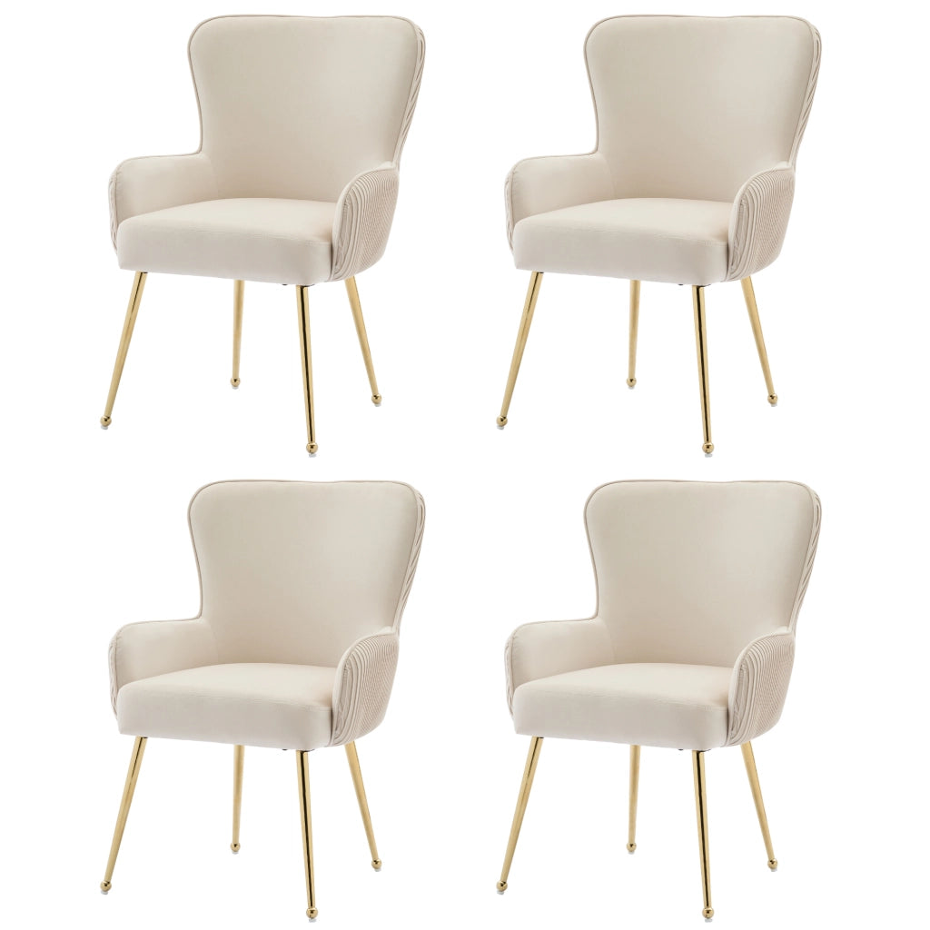 Set di 4 sedie da pranzo - con braccioli e supporto lombare - in velluto - beige e oro