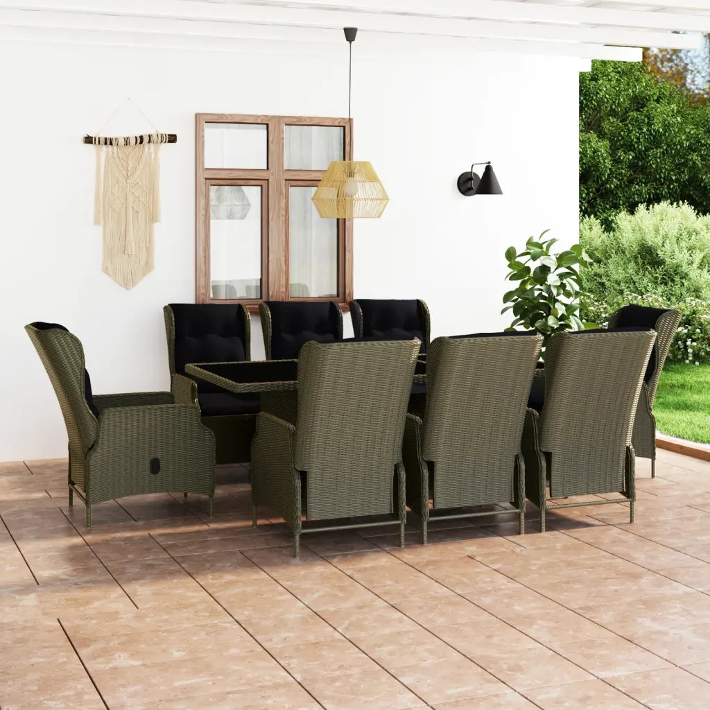 Set da Pranzo da Giardino 9 pz con Cuscini Polyrattan Marrone 3060146