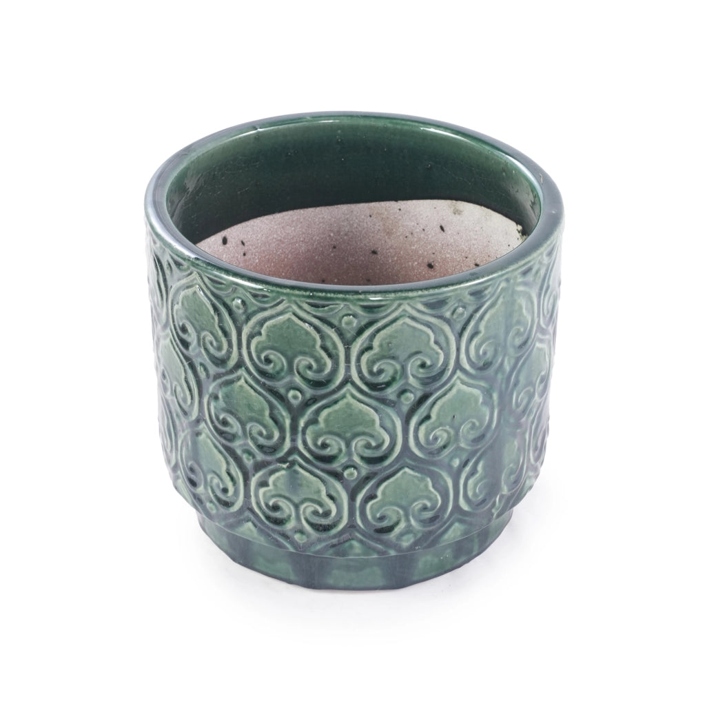 VASO per Piante  24 cm in Ceramica Verde con Foro di Drenaggio