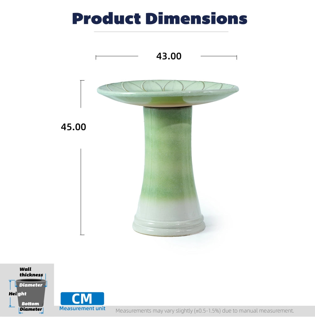 Bagno per uccelli ULEVR in ceramica ?43 cm, h 45 cm, con ciotola a rilievo floreale verde, resistente al gelo