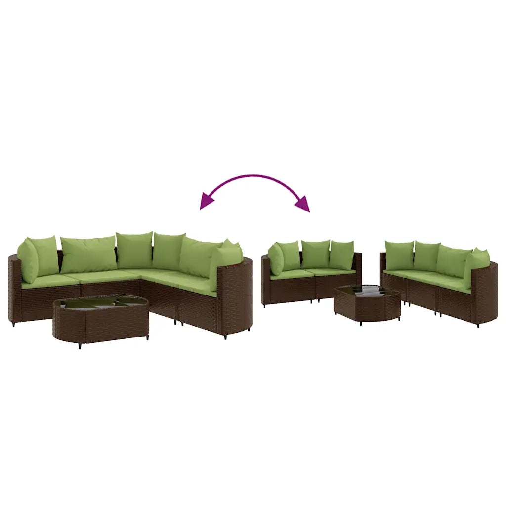Set Divano da Giardino 6 pz con Cuscini Marrone in Polyrattan