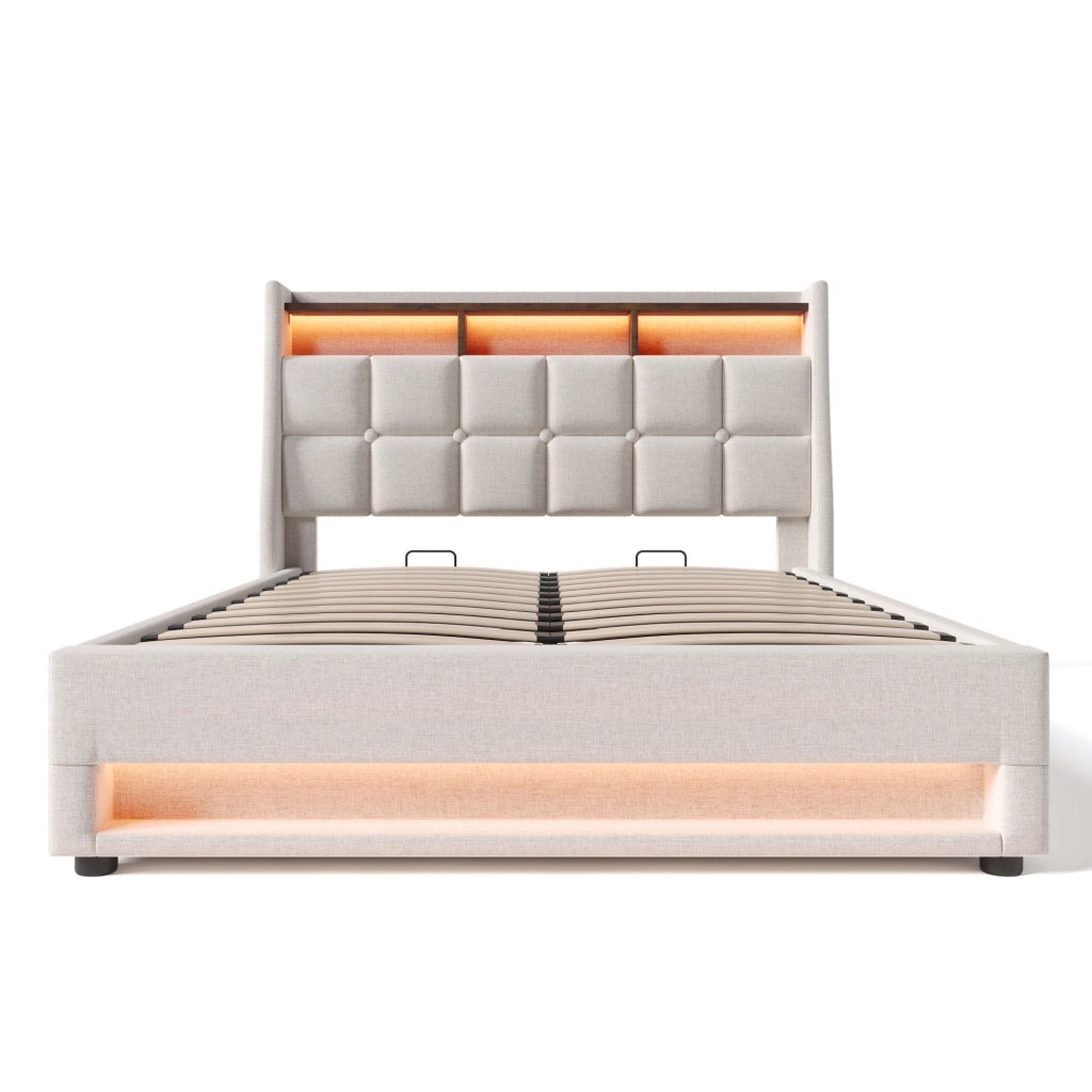Letto matrimoniale imbottito 160x200 con materasso incluso e LED