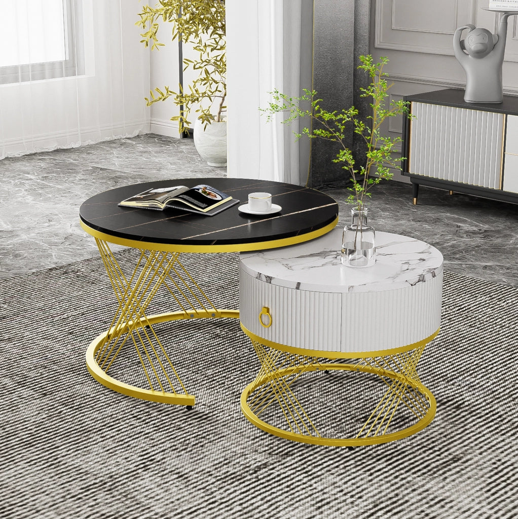 TAVOLINO da caffè modulare set da 2 pezzi MDF nero effetto marmo