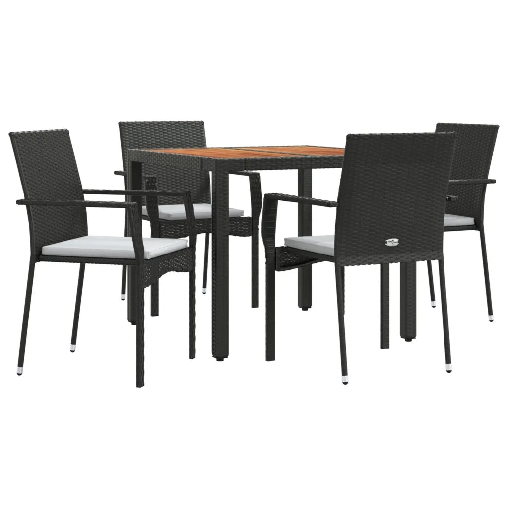 Set da Pranzo da Giardino 5 pz Nero con Cuscini in Polyrattan 3184988