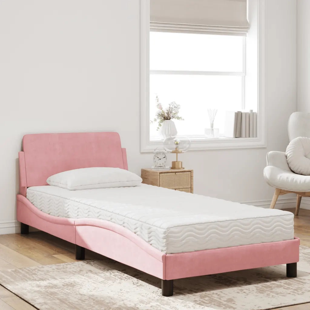 Letto con Materasso Dover Rosa 90x190 cm in Velluto 3208316