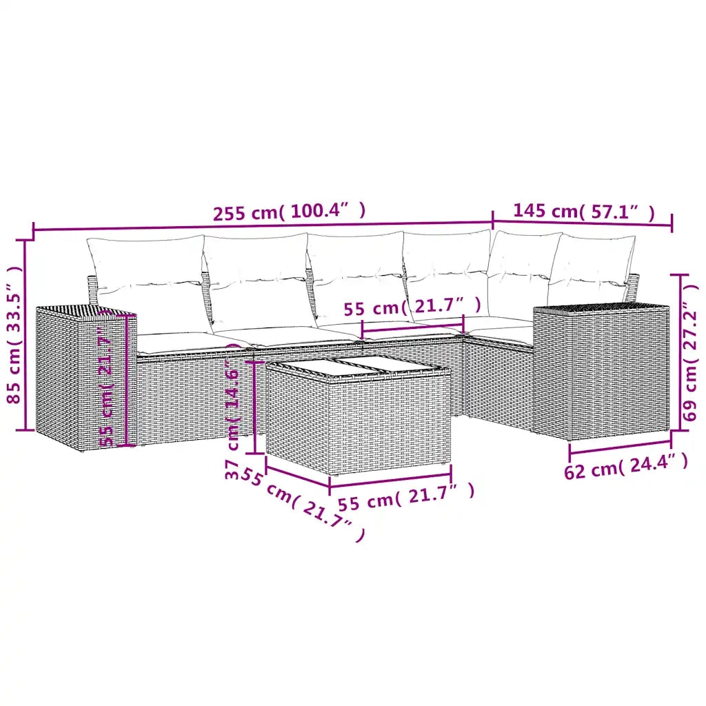 Set Divano da Giardino 6 pz con Cuscini Beige in Polyrattan 3222537