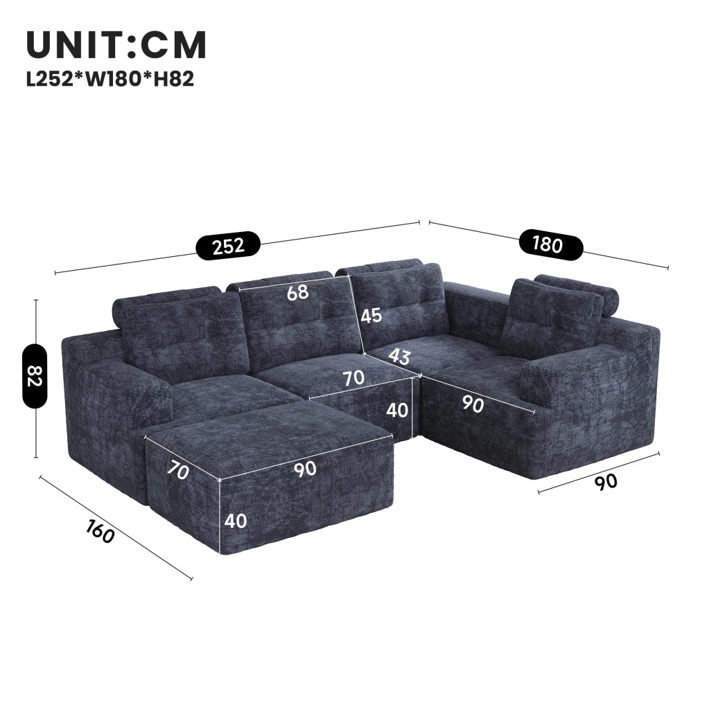 DIVANO Modulare U-form 252x180x82 cm Chenille Blu
