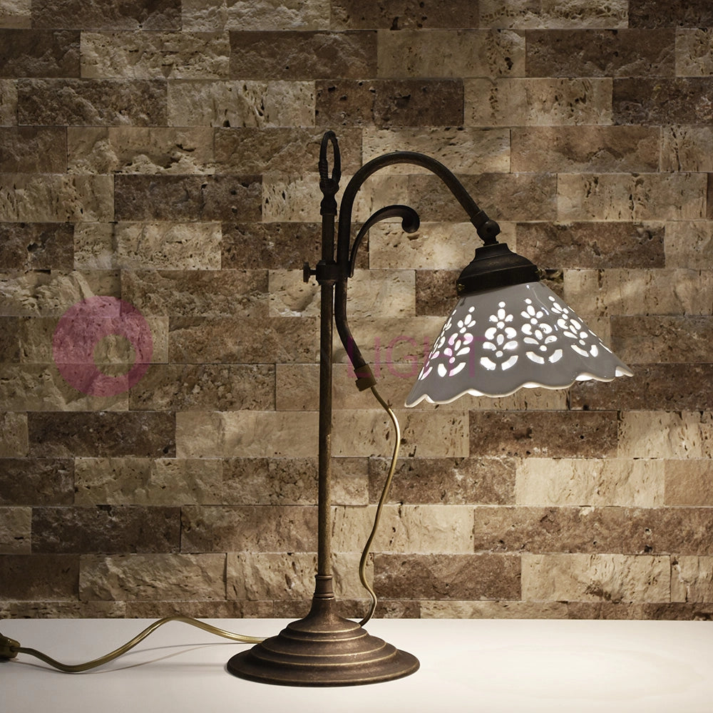 VOLTERRA Lampada da Tavolo Ottone e Ceramica Rustico Country