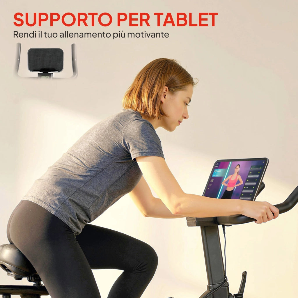 Cyclette Magnetica con Display LCD e Supporto Tablet ¨C Xylo ¨C Acciaio e ABS 103x49x98-112cm Nero